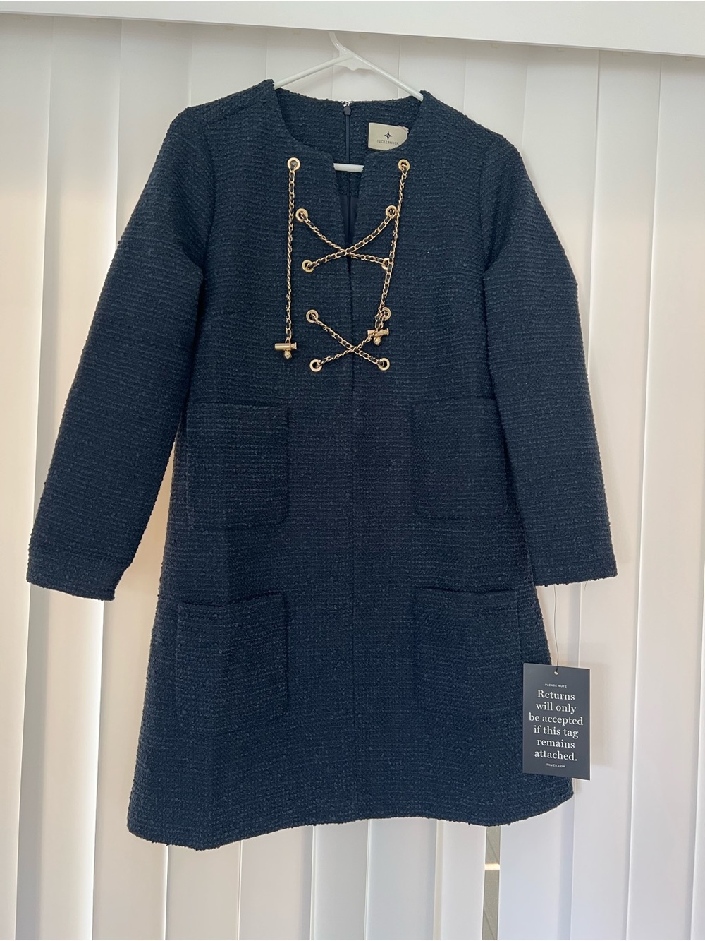 Tuckernuck Navy Tweed Chain-Detail Shift Dress